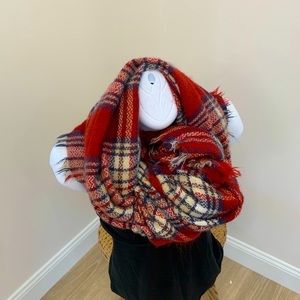 Oversized wrap red navy white plaid blanket scarf shawl